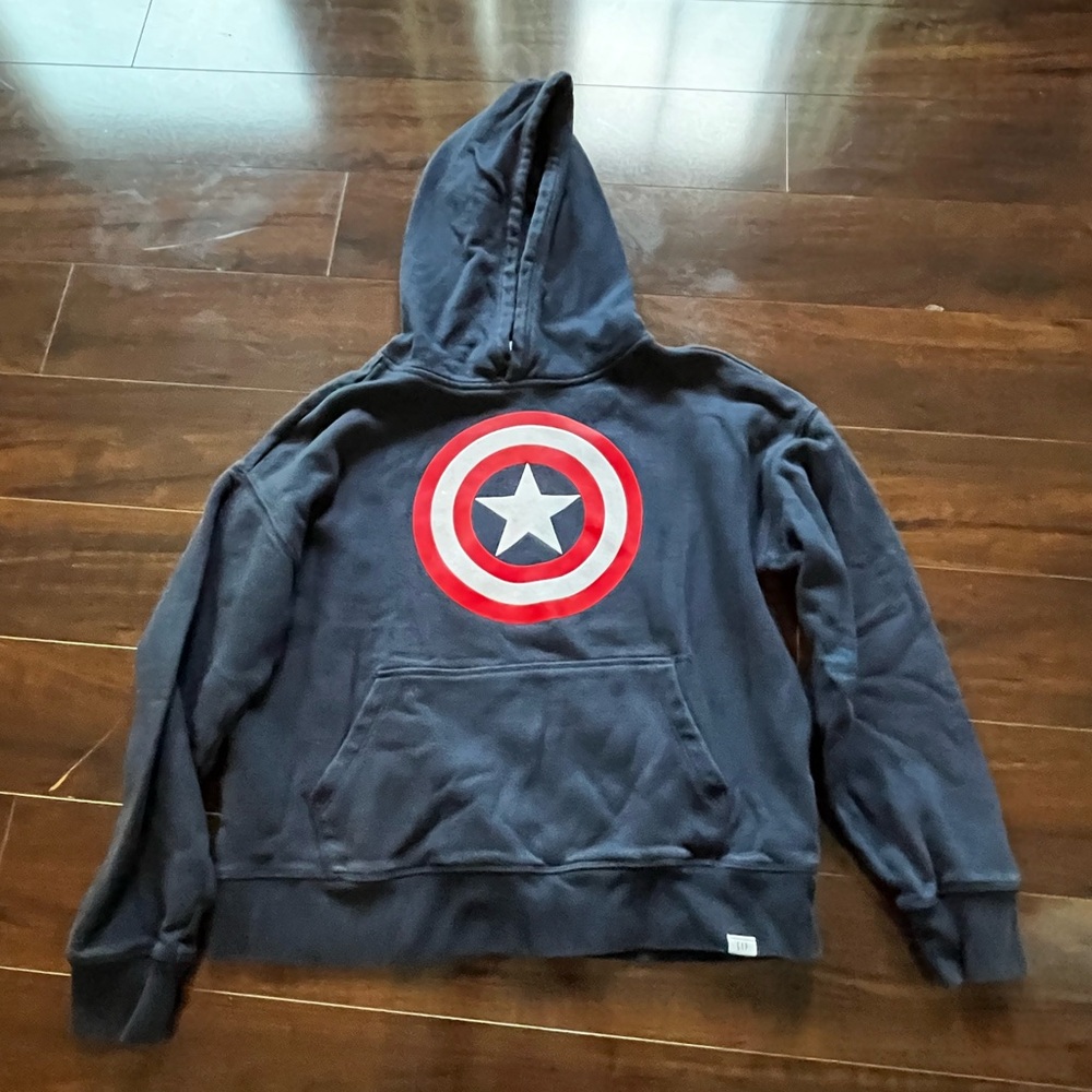 EUC - Gap - Captain America Navy Hoodie Sweatshirt - Boys Size 12